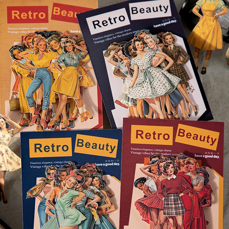 50 Stück Vintage Beauty Series Retro Charakter Aufkleber Handbuch Collage DIY Scrapbooking Umschläge Postkarten Fotorahmen Planer Image