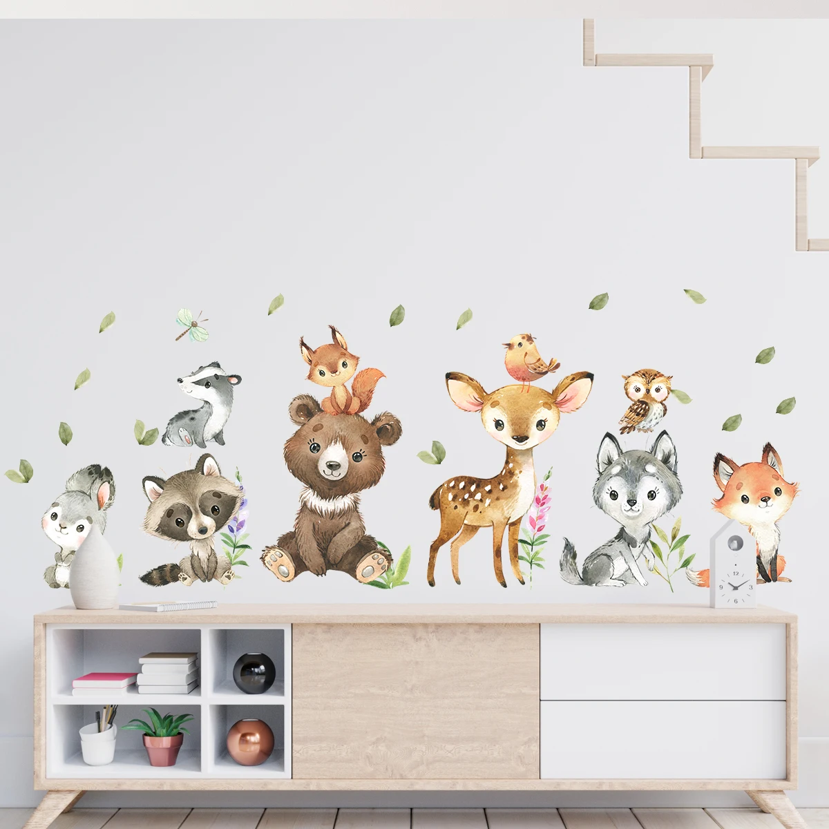 2 Stück Cartoon Kaninchen Bär Hirsch Tier Wandaufkleber für Kinderzimmer Kinderzimmer Dekor Schlafzimmer Wohnzimmer Kinderzimmer Wandtattoos