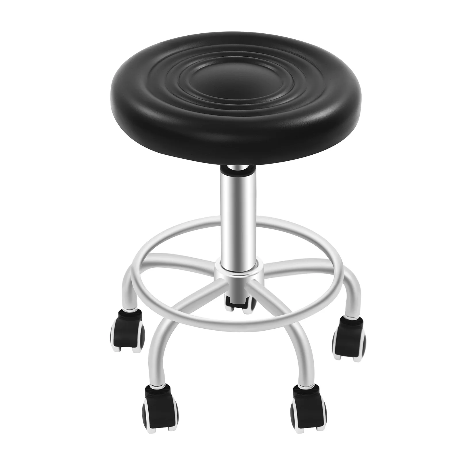 Höhenverstellbarer Barhocker, 360° ° Drehbarer 5-Roll-Rollstuhl mit Fußstütze für Home-Office-Salon, Schwarz