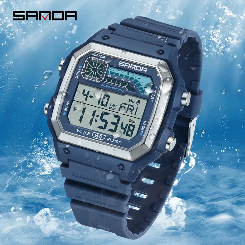 SANDA Outdoor Sport Elektronische Chronograph Uhr Männer Multifunktions Uhren Wecker Chrono Wasserdichte LED Digital armbanduhr Image