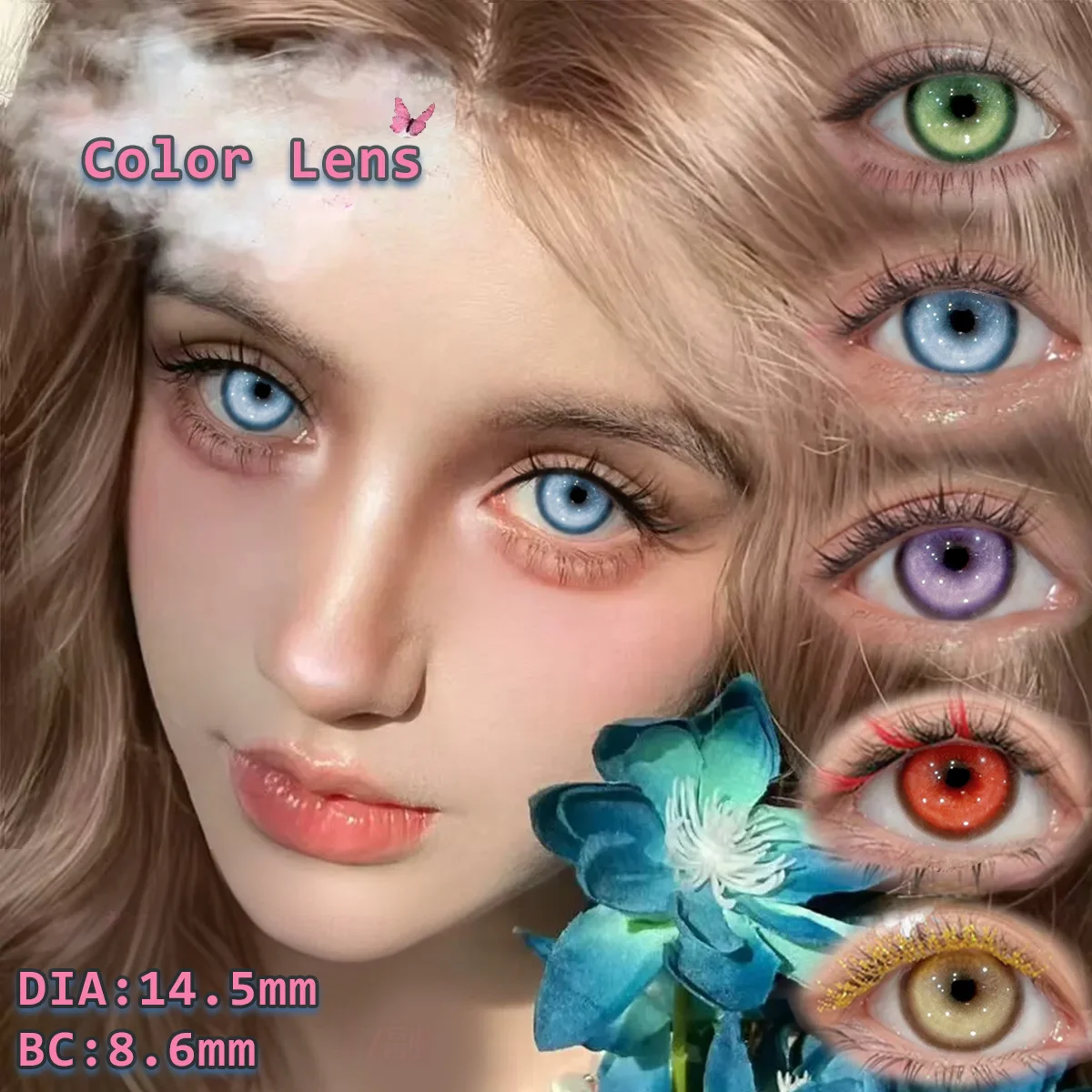 VISUASHOW Cyber Cute Anime Cosplay Farbige Kontaktlinsen 6 Monate Einweg-Softlinsen Süße Tägliche Make-up-Linsen für Große Augen für Frauen und Mädchen Image