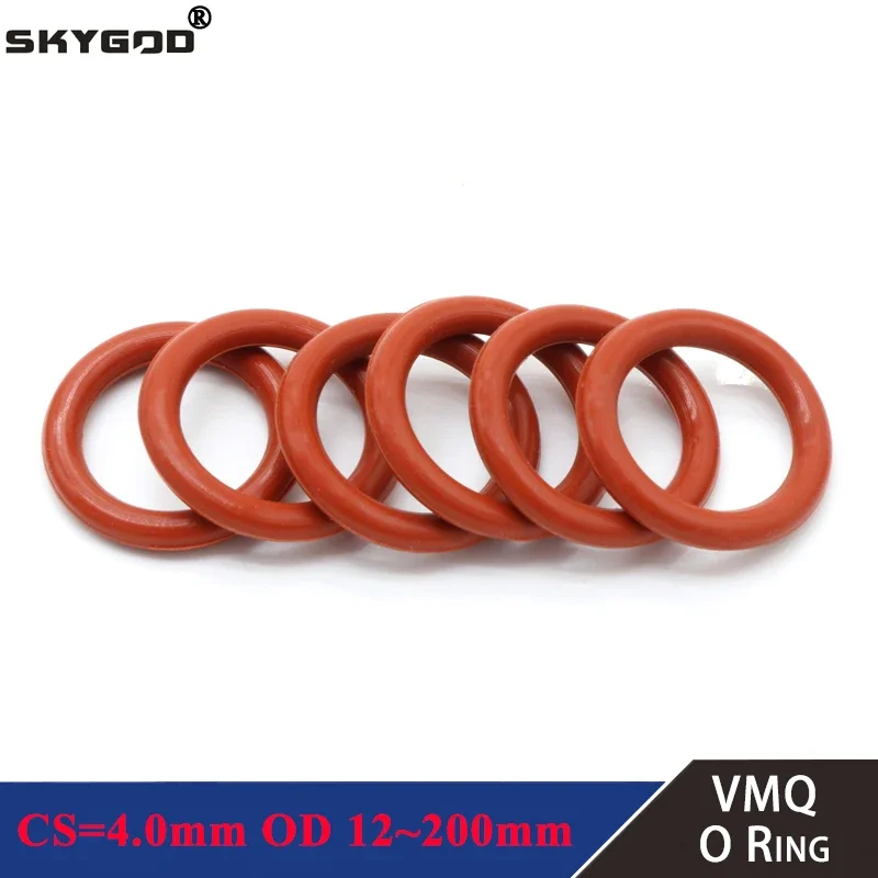 10Pcs Red Silikon Ring Dichtung CS 4mm OD 12 ~ 200mm Silicon O Ring Dichtung Lebensmittel Grade gummi O-ring VMQ Sortiment hvac Werkzeuge Image