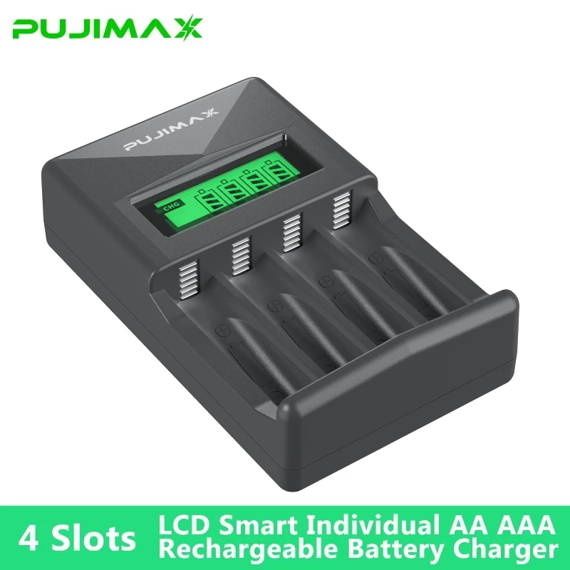 PUJIAMX AA/AAA wiederaufladbares Ladegerät, LCD-Display, tragbarer Adapter, USB-Kabel, Typ-C-Batterien, Schnittstelle, Schnellladewerkzeug Image