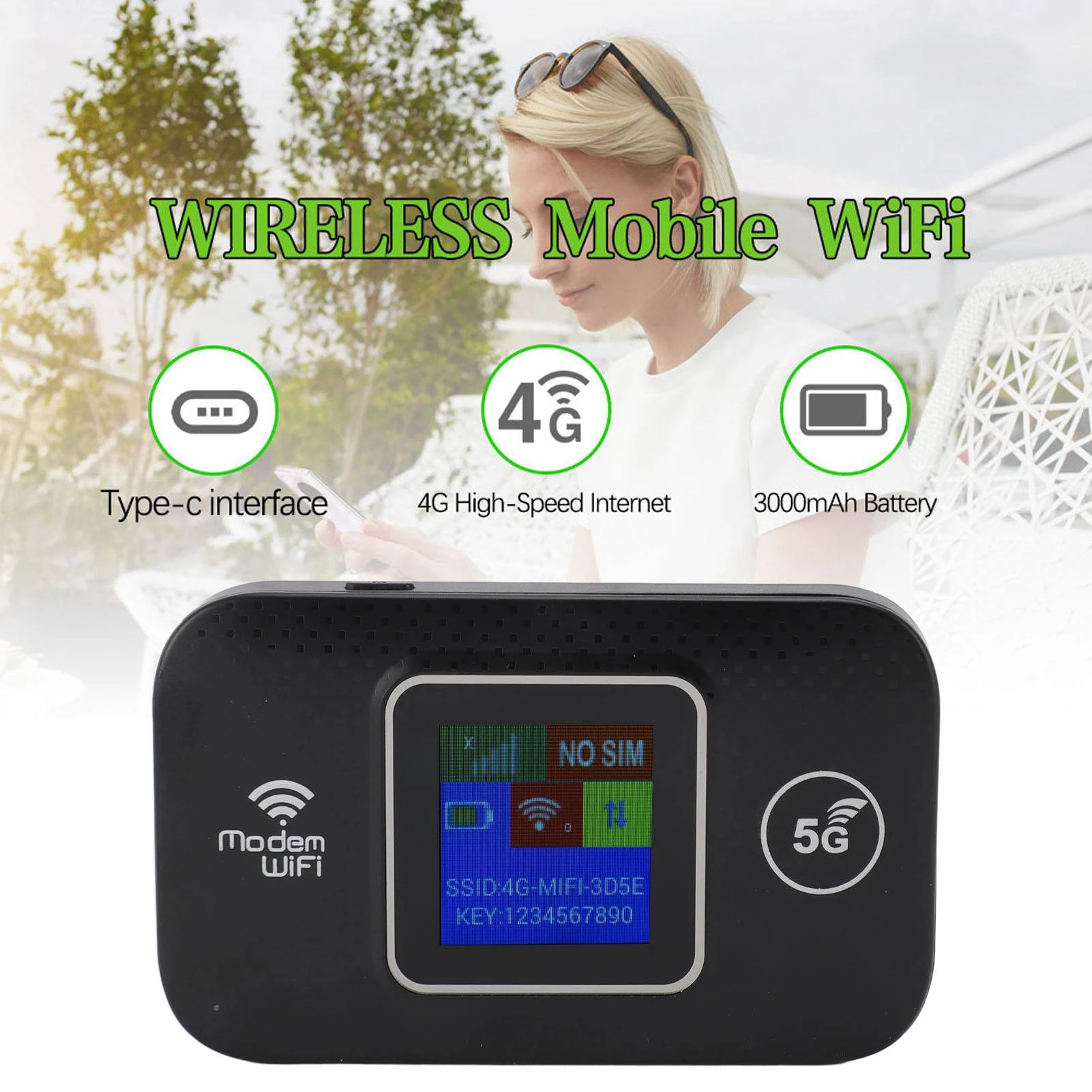 Tragbares WLAN-Modem, 300 Mbit/s, tragbarer Hochgeschwindigkeits-4G-WLAN-Router, Sicherheitsverschlüsselung, Plug-and-Play für Europa für Mobiltelefone Image