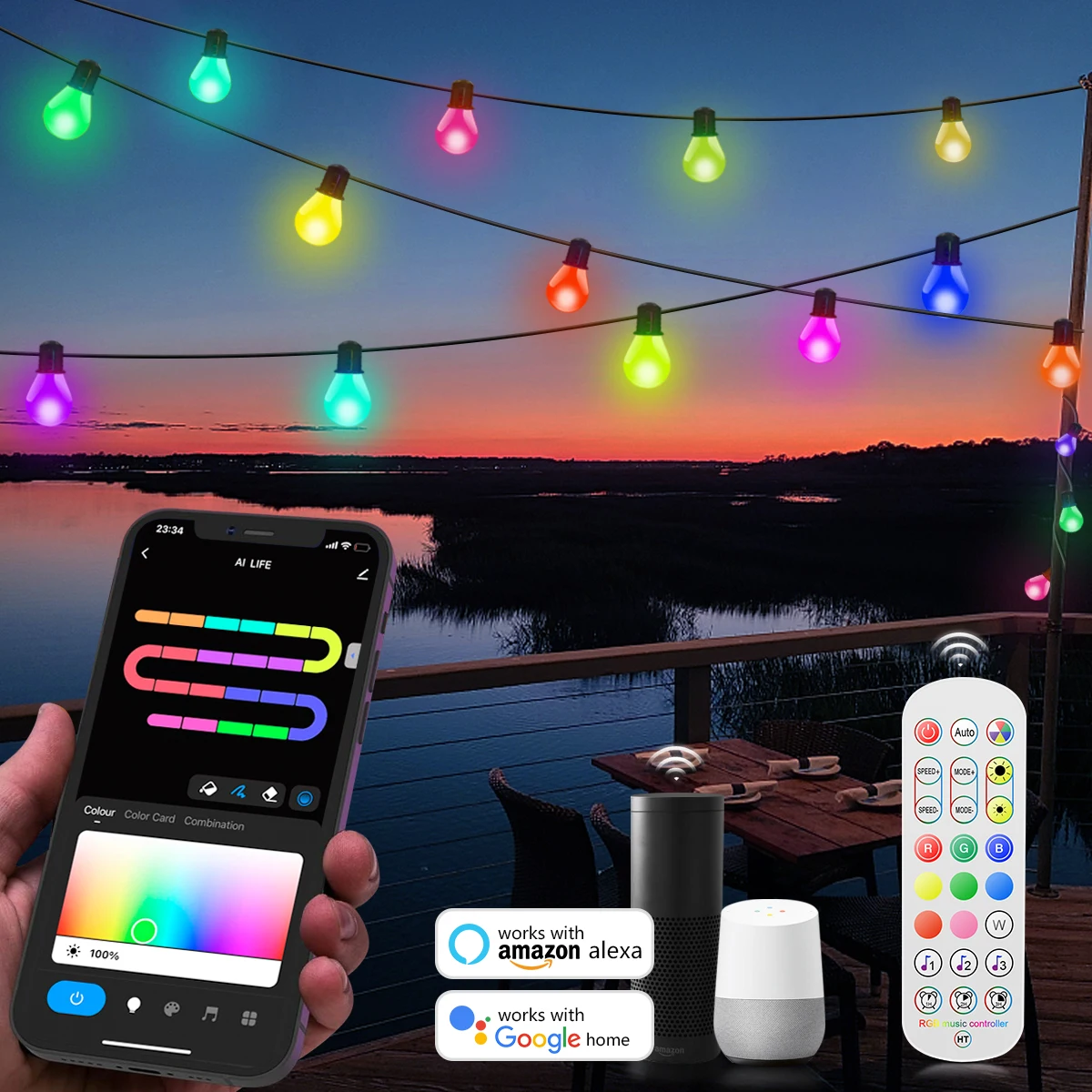 Tuya Smart WIFI G40 Led-lampe String Licht USB 15 M 25 Blubs Lichterkette Weihnachten Schlafzimmer Outdoor Garten decor Girlande Girlande Image