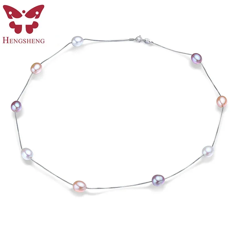HENGSHENG 45 cm AAAA Natürliche Süßwasser Perle Ketten Halsketten Für Frauen Mode S925 Silber Weiß Rosa Lila Echte Perle Schmuck Image