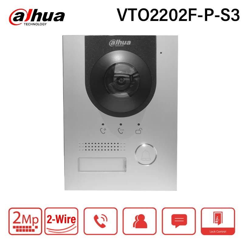 Dahua VTO2202F-P-S3 2-Draht IP Villa Türstation PoE IR Video Intercom Weitwinkel Türklingel Kamera IK07 & IP65 Bewerteter Aluminiumgehäuse Image
