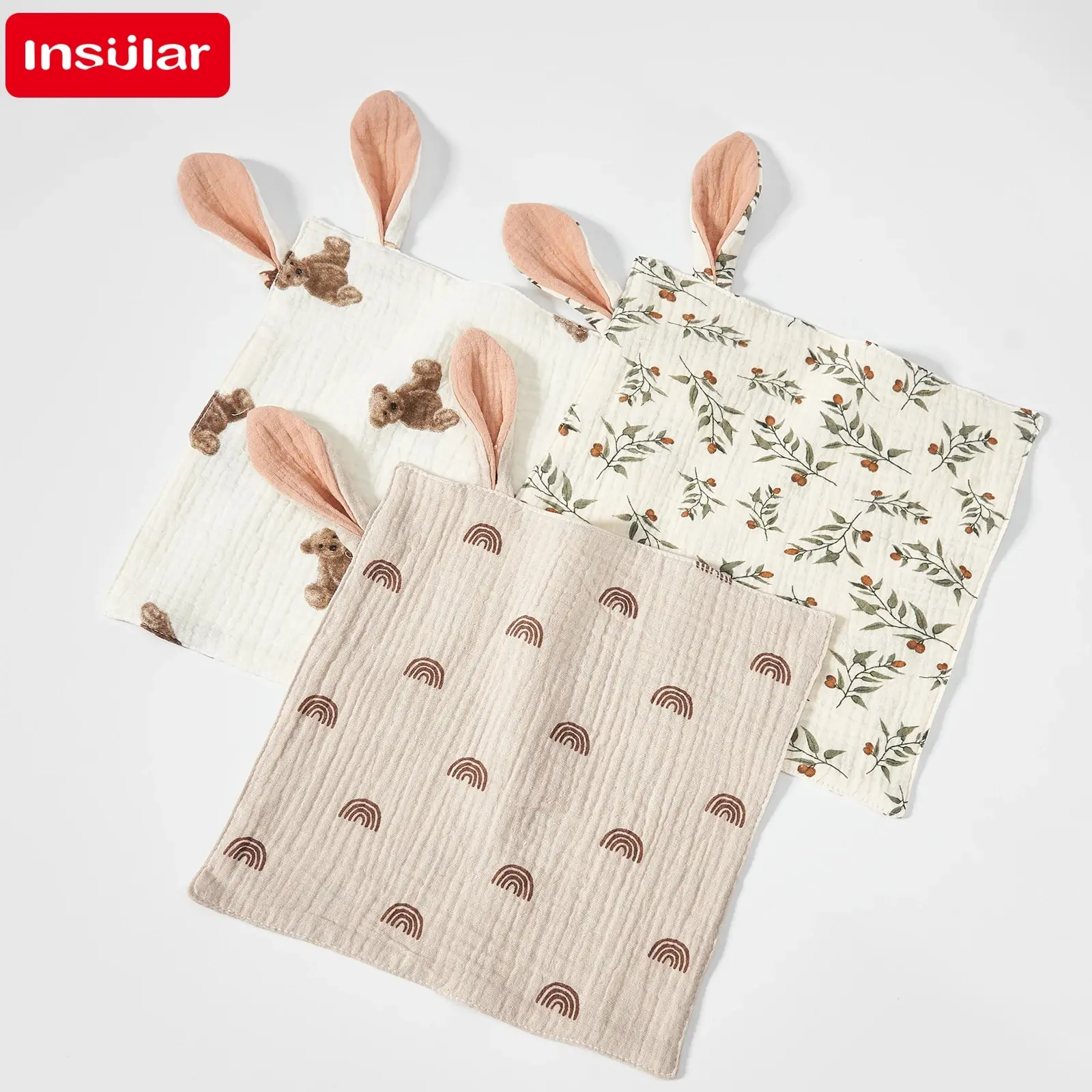 Baby Speichel Handtücher Cartoon Print Musselin Hand Gesicht Tücher Neugeborenen Lätzchen Kinder Taschentuch Kleinkind Weiche Waschlappen Spucktuch Image