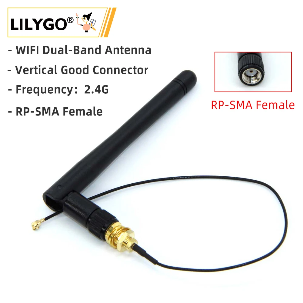 LILYGO® TTGO WIFI Dual-Band Antenne 2,4G 2dbi Drahtlose Modul RP-SMA Weibliche Pin Router 109MM IPX IPXE Vertikale gute Stecker Image