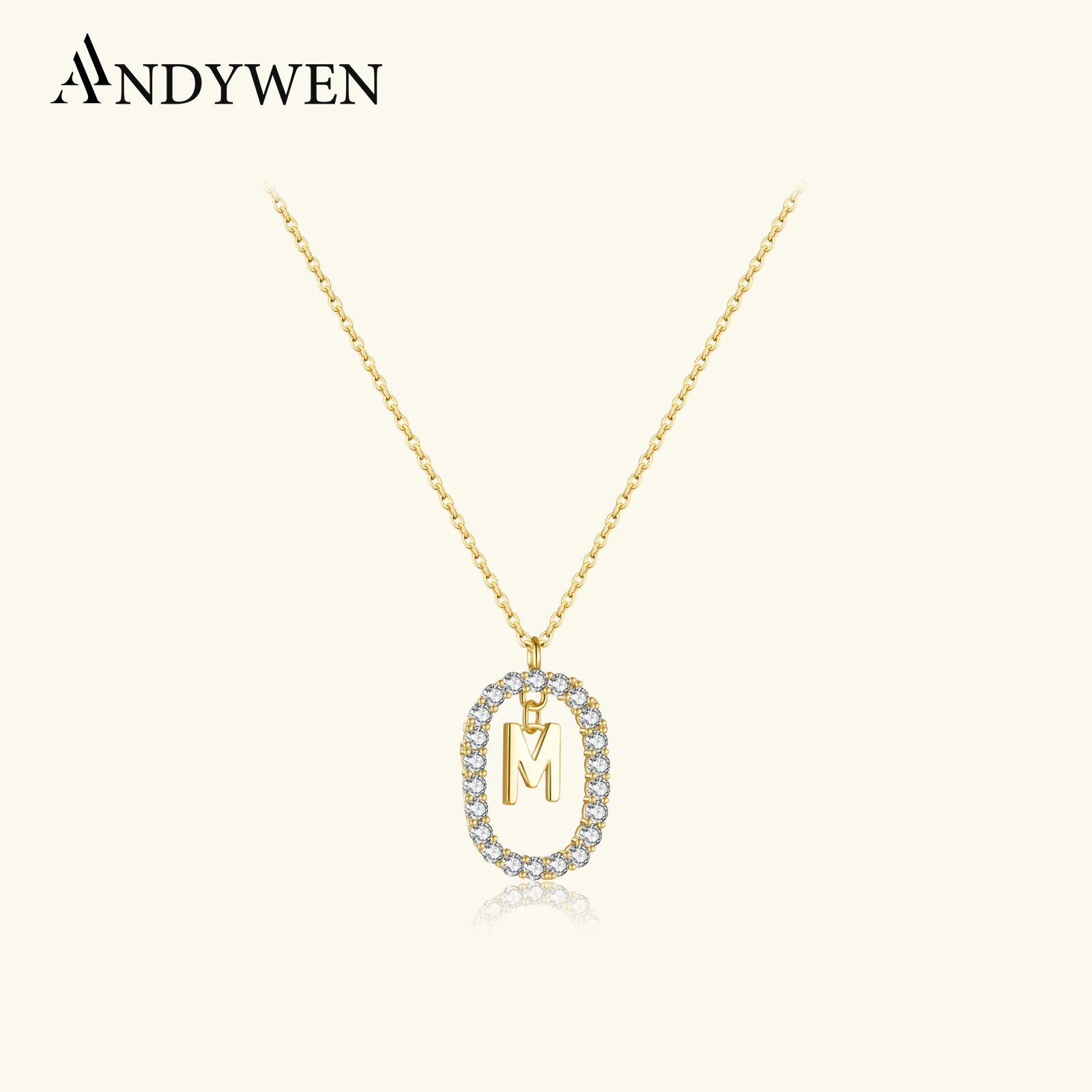 ANDYWEN 925 Sterling Silber Gold Klar Zirkon CZ Alphabet 26 Buchstaben A-Z Anhänger Lange Kette Halskette Frauen Initial Choker Schmuck