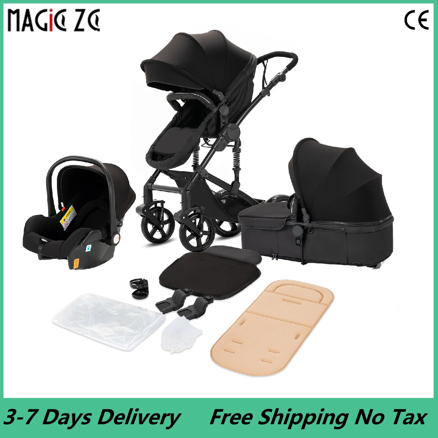 Kinderwagen 3-in-1-Reisesystem, Kinderwagen, leichter Kinderwagen von der Geburt, All-Terrain-Baby-Buggy, kompakter zusammenklappbarer Kinderwagen