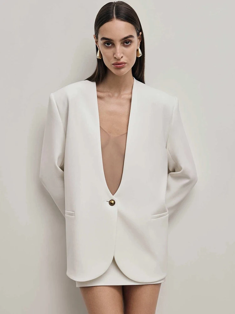 Mozision Tiefem V-ausschnitt Langarm Sexy Blazer Jacke Frauen Elegante Büro Dame Elegante Eine Taste Blazer Jacken Dünne Mäntel