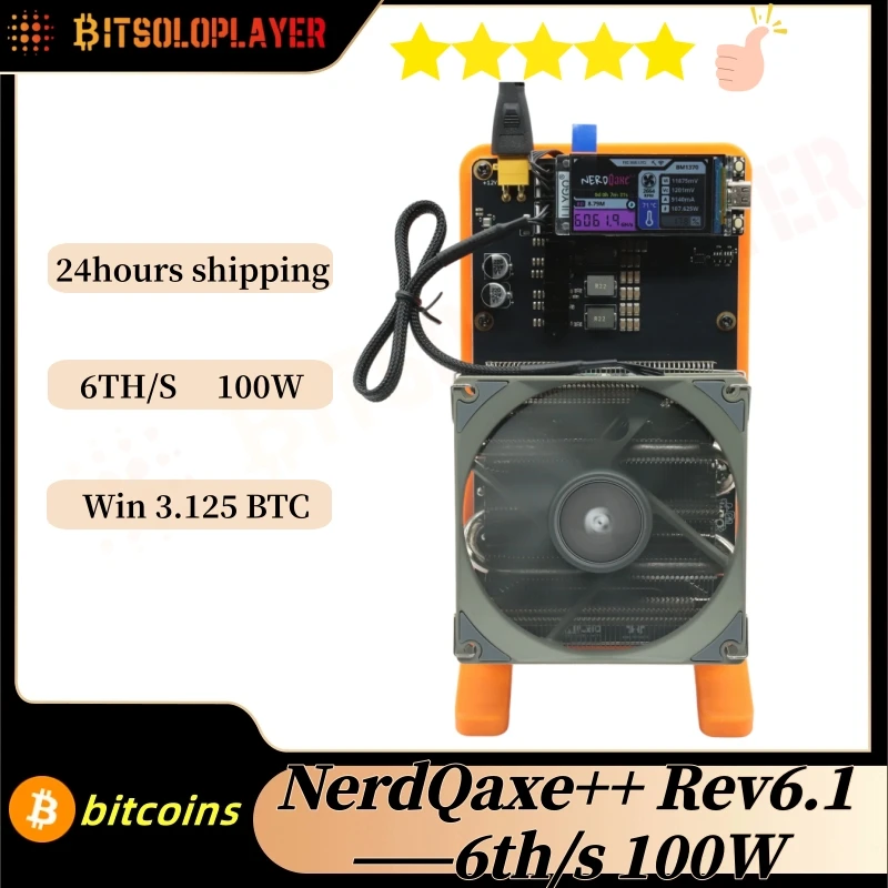Bitcion Miner NerdQaxe++ Rev 6.1 6TH/s 120W BTC Mining Maschine BM1370 Chip Sha-256 Algorithmus und Netzteil Image