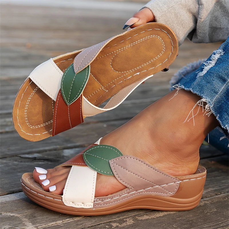 Damen-Sandalen Sommer 2026: Modische Keilabsatz-Schuhe für Frauen, Retro-Damensandalen, Outdoor-Slipper, Damen-Fußbekleidung, Sandalias Mujer