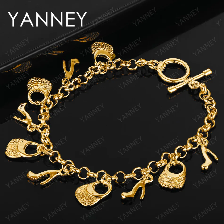 Mode 925 Sterling Silber 18 Karat Gold Frauen 8 Zoll Schuhe Taschen Armband Für Charme Punk Party Schmuck Großhandel