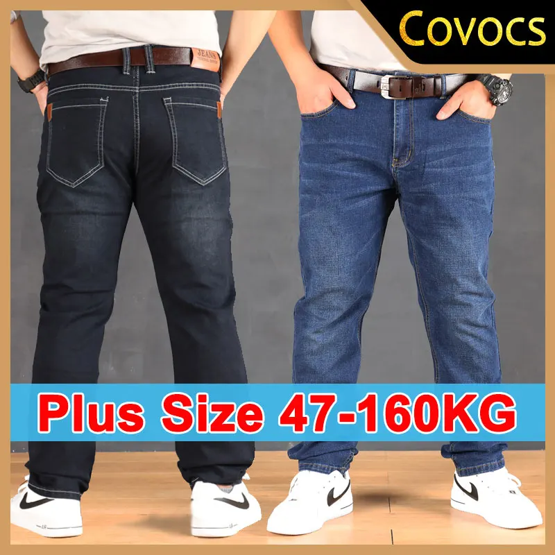 47-160KG Plus Größe männer Jeans Herbst Frühling Schwarz Blau Hosen Gerade Business Lose Lange Hosen Baumwolle jeans Männliche Kleidung