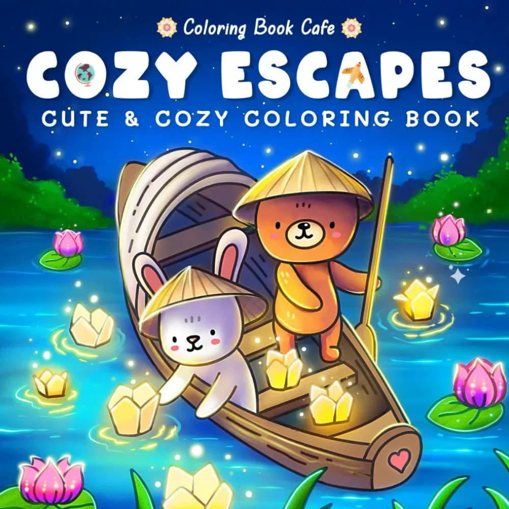 Cozy Escapes Niedliches und gemütliches Malbuch zum Stressabbau, Kunst-Zeichenbuch, perfektes Geschenk für Party und Geburtstag Image