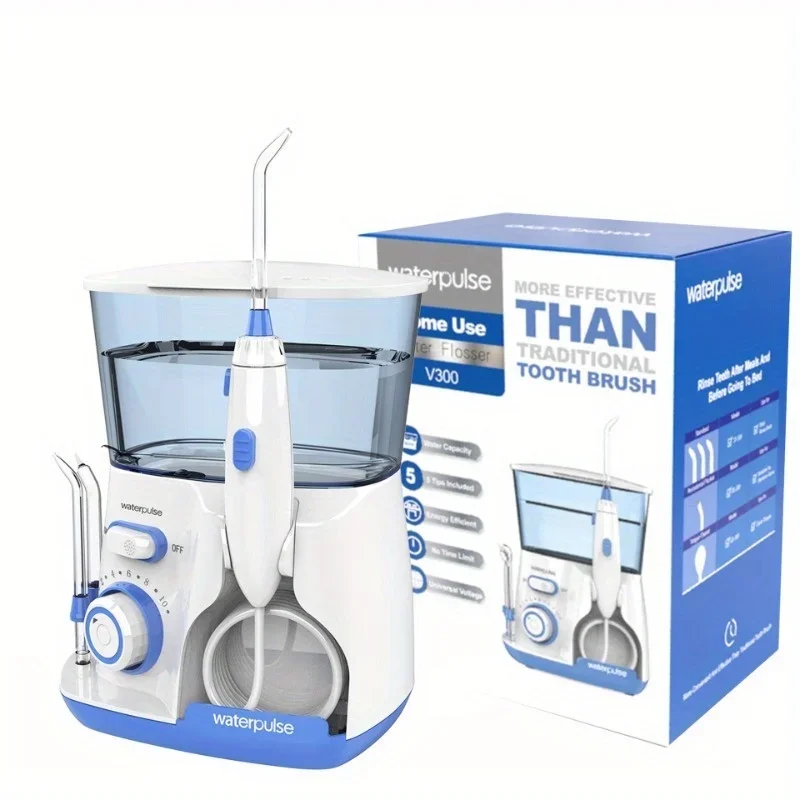 Waterpulse V300 Elektrischer Wasserflosser Hochdruck-Munddusche zur Zahnreinigung Zahnspangen Zahnfleischpflege 5 Düsen Tragbar Image