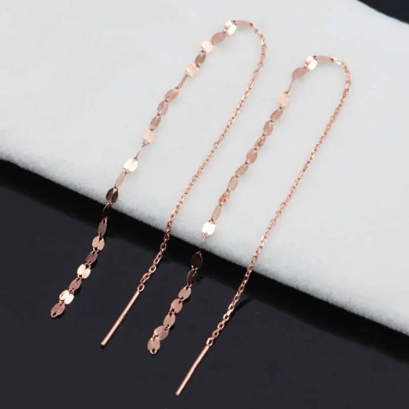 585 lila gold ohrringe für frauen überzogene 14K rose gold elegante lange kuss kette Ohr linie neue einfache party engagement schmuck