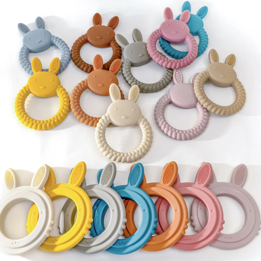 1Pc Baby Silikon Beißring Spielzeug Cartoon Kaninchen Form Beißring Nagetier Zahnfleisch Schmerzen Relief Zahnen Spielzeug Kinder Sensorischen Baby Spielzeug