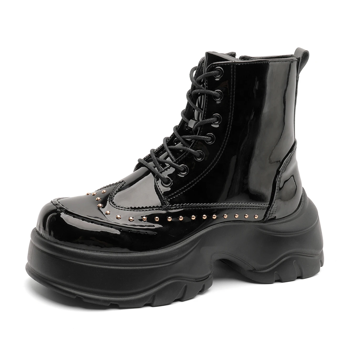 Designer Niet Herren Motorradstiefel Punk Schuhe Rock Bühnenstil Schnürung Dicke Sohle 4,5 cm Aufzugsschuhe Herren Lederstiefel