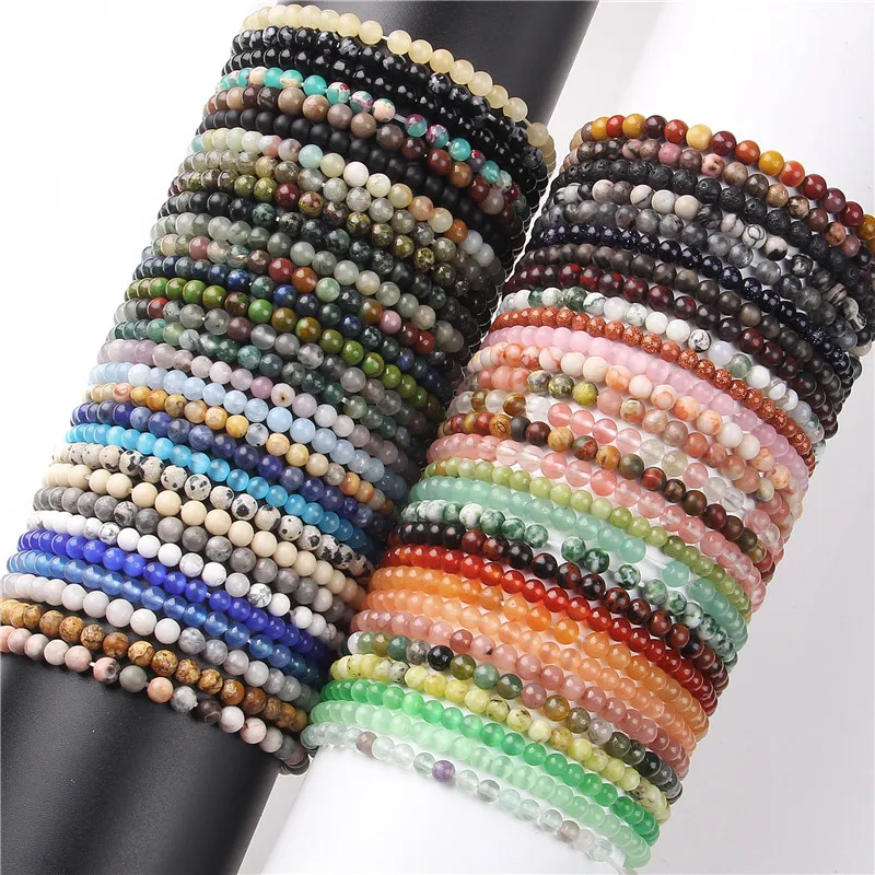 4mm Chakra Perlen Energie Armband Natürliche Runde Achate Onyx Stein Stretch Armband Armreifen für Frauen Männer Handgemachte Yoga Schmuck Image