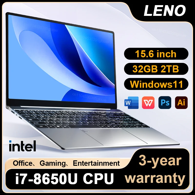 LENO NEUER 15,6-Zoll-Laptop Windows 11 Intel Core i7 8650U 32 GB 2 TB 1920 * 1080 HD-Gaming-Computer PC Gamer Büro Ultraschlankes Notebook Image
