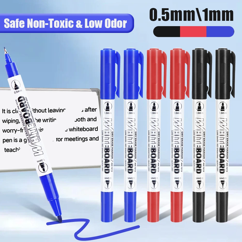 5/10 Stück Whiteboard-Marker, 3 Farben, Doppelstiftspitzen, leicht löschbar, glatt, für den Unterricht, Besprechungen, Büro, Schule, Schreibwaren Image