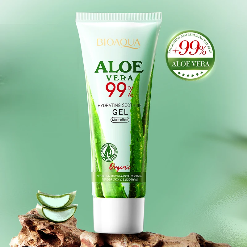 BIOAOUA 100 % natürliches Aloe-Vera-Gel für Gesicht und Körper, beruhigende Feuchtigkeitscreme zur Linderung von Sonnenbrand, Akne-Pflege, Reparatur empfindlicher Haut Image