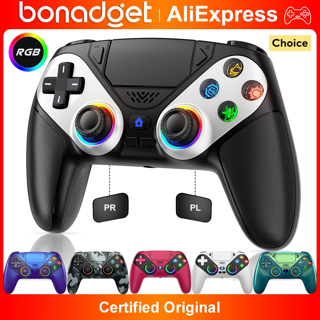 Controller für PS5/PlayStation 5/PC-Spielkonsole, BT Wireless Gamepads mit RGB-Beleuchtung, Turbo/Marco Hall Trigger Gaming Joystick Steuerung Image