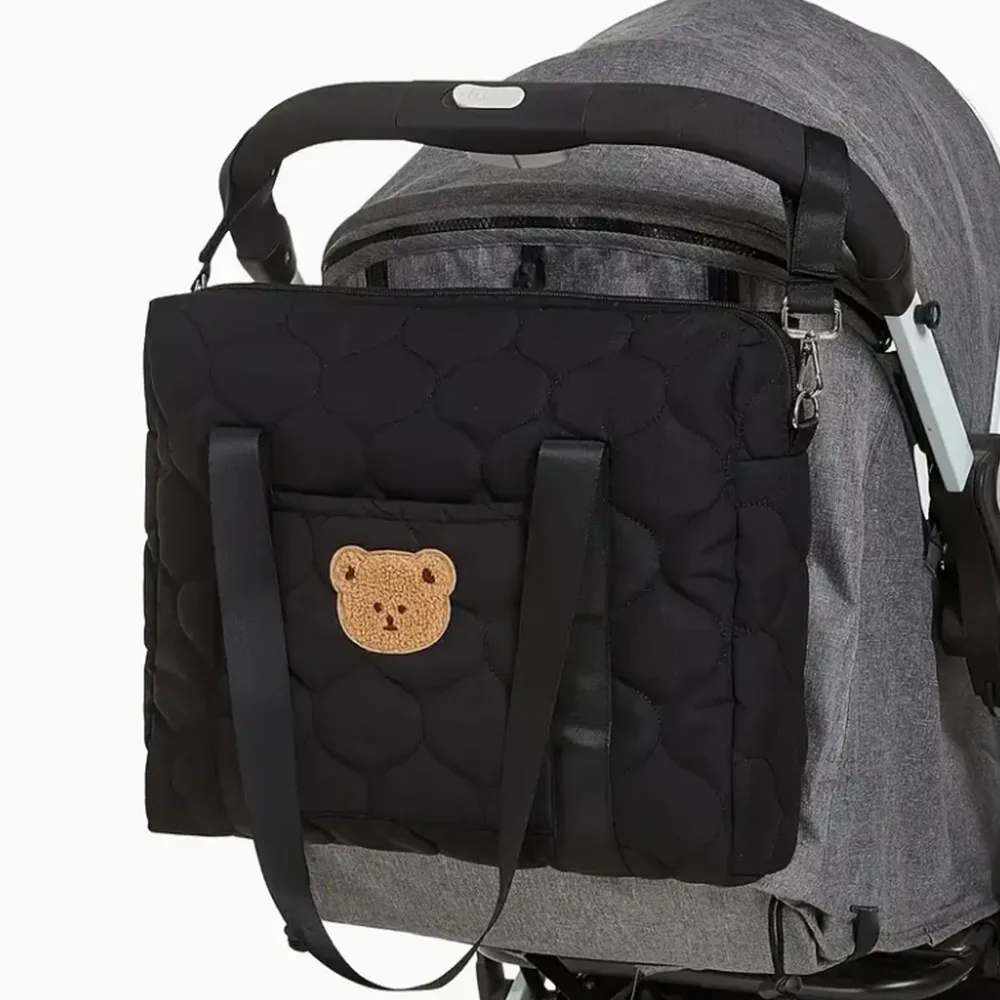 Entzückende Mama-Tragetasche mit Bärenmotiv – vielseitiger Kinderwagen-Organizer für Flaschen, Windeln, tragbare Wickeltasche, Kinderwagentasche Image