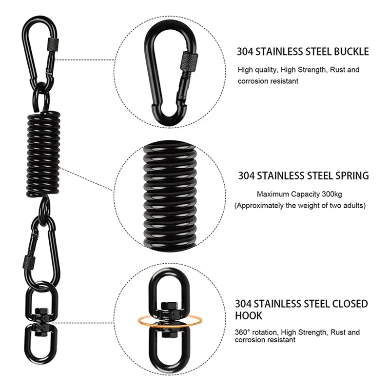 ABWP-Schaukelfeder für Hängesessel, mit 4 Karabinerhaken und 360 °C ° Drehhaken, Tragfähigkeit 250 kg für Hängesessel, Hängematte, Yoga usw