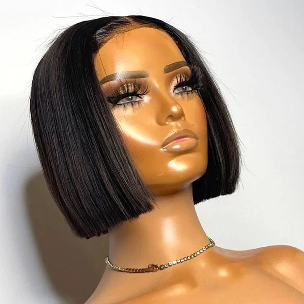 Bob-Perücke aus Echthaar, 13x4 Lace Frontal Bob-Perücken für schwarze Frauen, Echthaar, kleberlose, glatte Bob-Lace-Front-Perücke, Naturfarbe