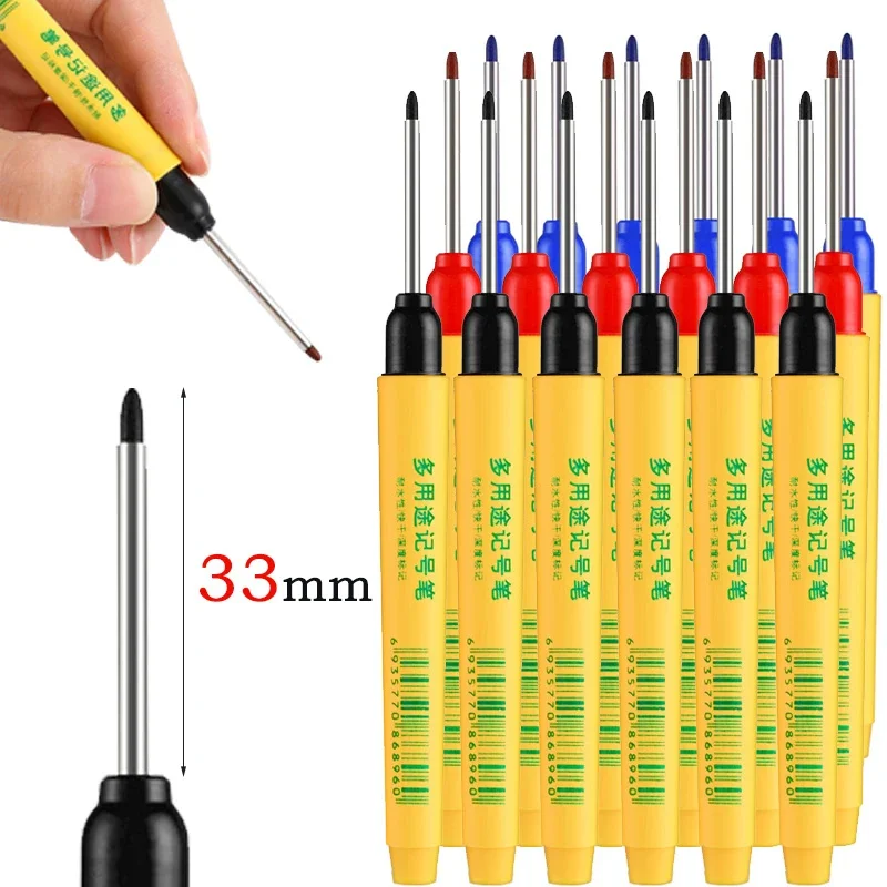 6 teile/satz 33mm Rot/Blau/Schwarz Lange Kopf Kennzeichnung Stift Holzbearbeitung Dekoration Tiefe Loch Wasserdichte Stift Mehrzweck kennzeichnung Werkzeug Image