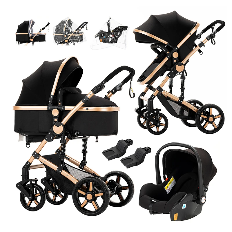 3-in-1-Multifunktions-Kinderwagen mit Autositz und Schlafkorb, Baby-Kinderwagen, leichter Kinderwagen für Kleinkinder, kompakter zusammenklappbarer Kinderwagen Image