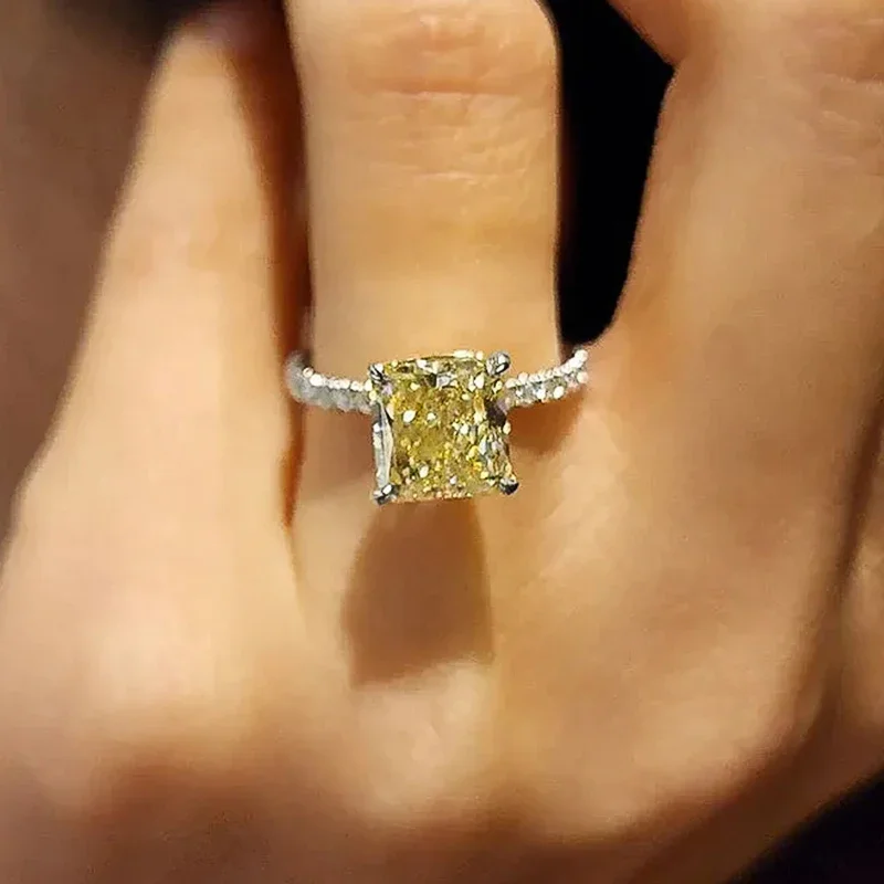Caoshi Luxus leuchtend gelbe Zirkonia Ring Dame wunderschöne Mode Vorschlag Fingers chmuck stilvolle weibliche Ehering Zubehör Image