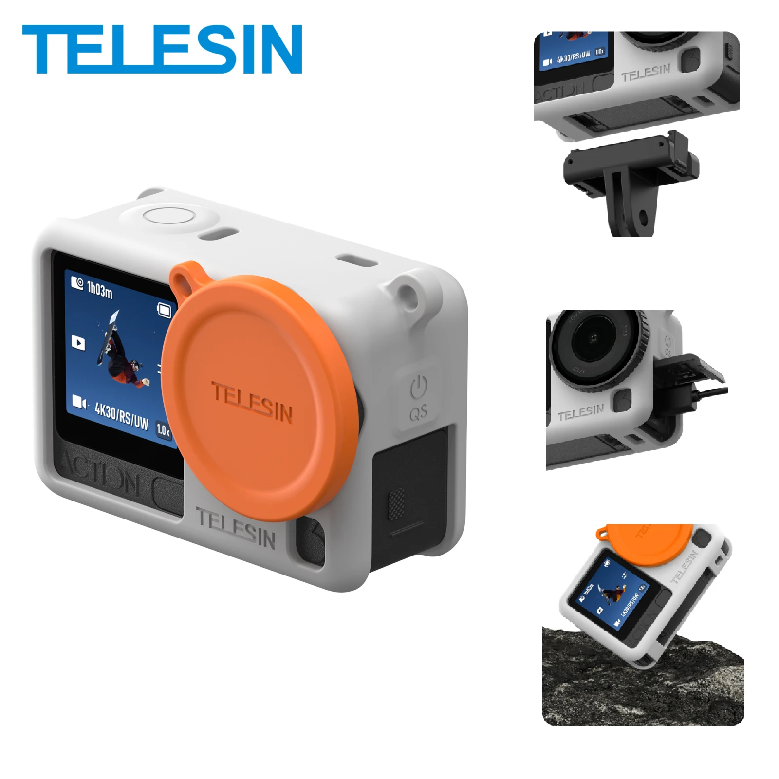TELESIN Silikon-Schutzhülle für DJI OSMO Action 6, Objektivdeckel, Kamera, sturzsichere Hülle für DJI Action 6, mit Sicherheitshandseil Image