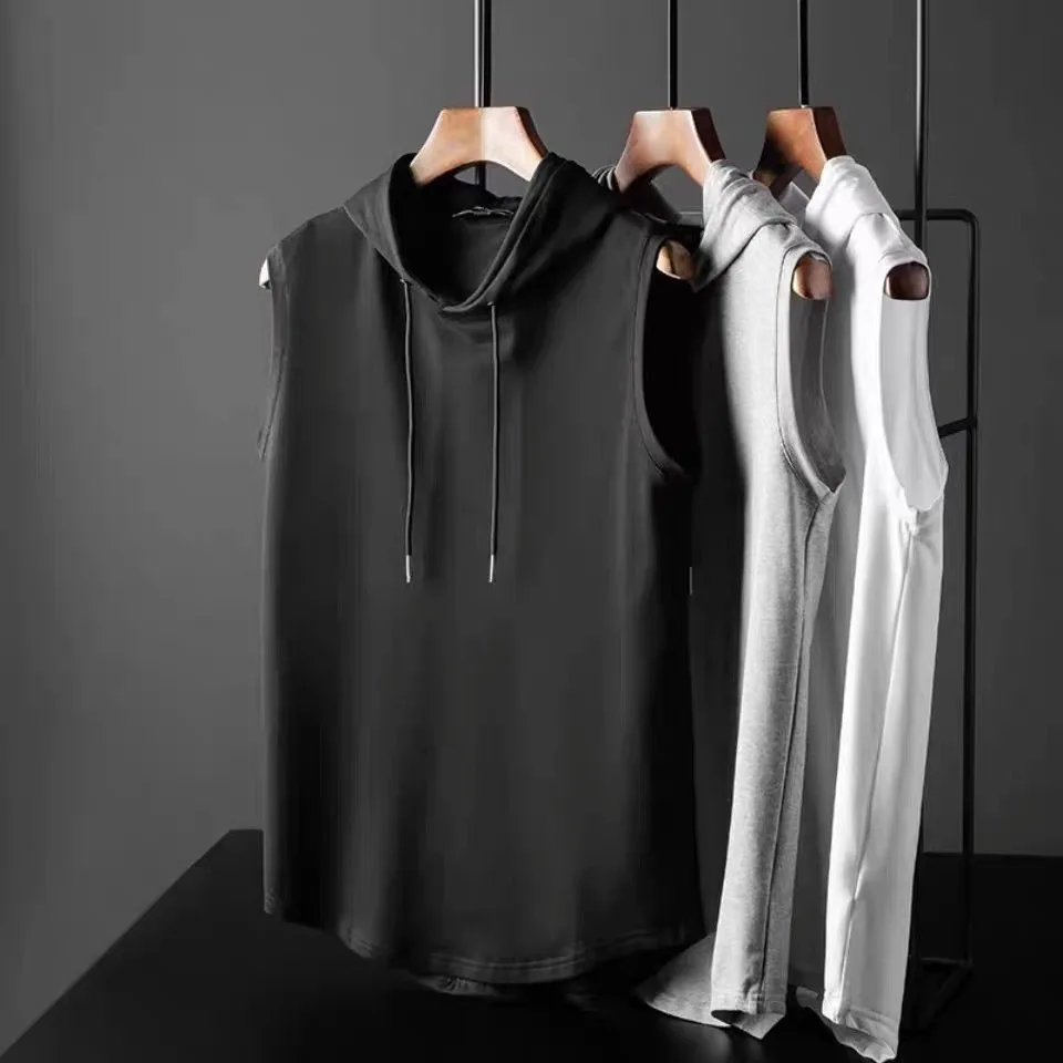 2025 marke Neue männer Tank Tops Weste Ärmellose T-shirts Für Männliche Mit Kapuze Mann Westen Tops Hip Hop männer Tank Top Hoody T hemd Männlich Herren Image