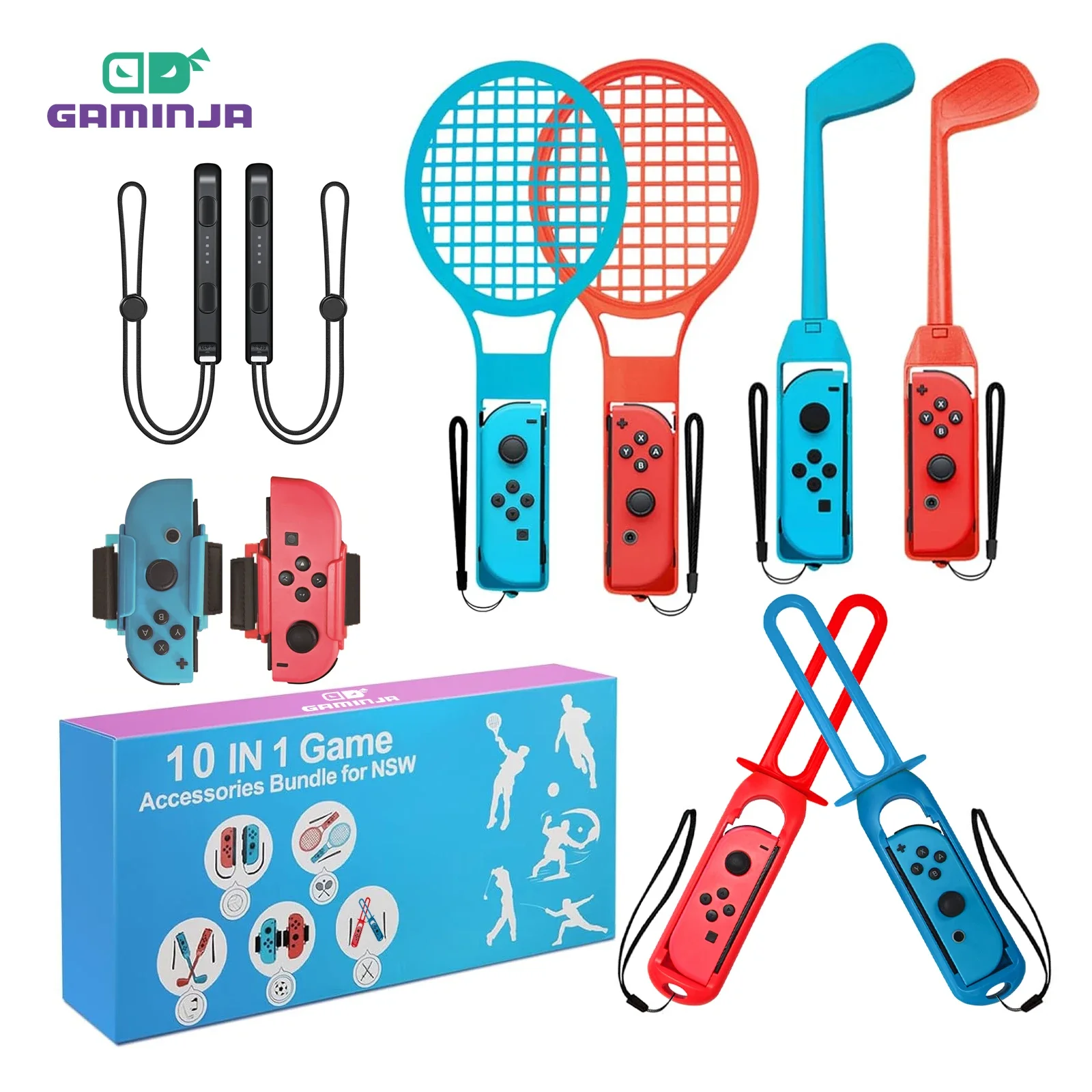 10-in-1 Switch Sportzubehör-Paket für Nintendo Switch Oled Game Sportzubehör-Set mit Golfschlägern und Golfschlägern Image
