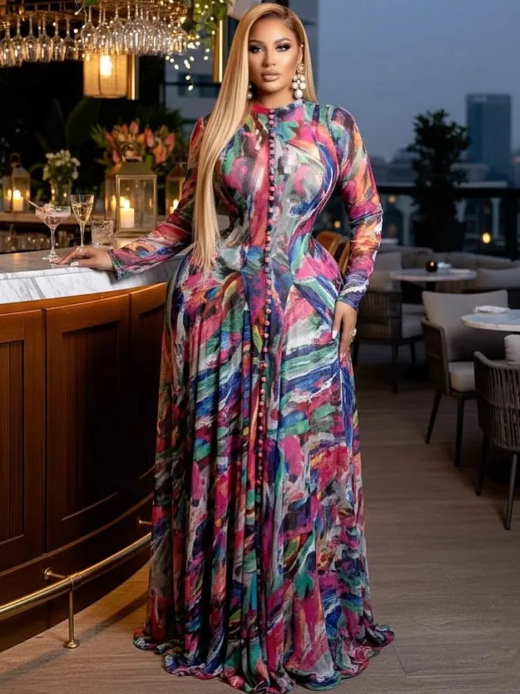 Afrikanische Kleider Für Frauen Elegante Frühling Sommer Langarm Dashiki Maxi Kleid Damen Traditionelle Afrikanische Kleidung Fee Dreaes Image