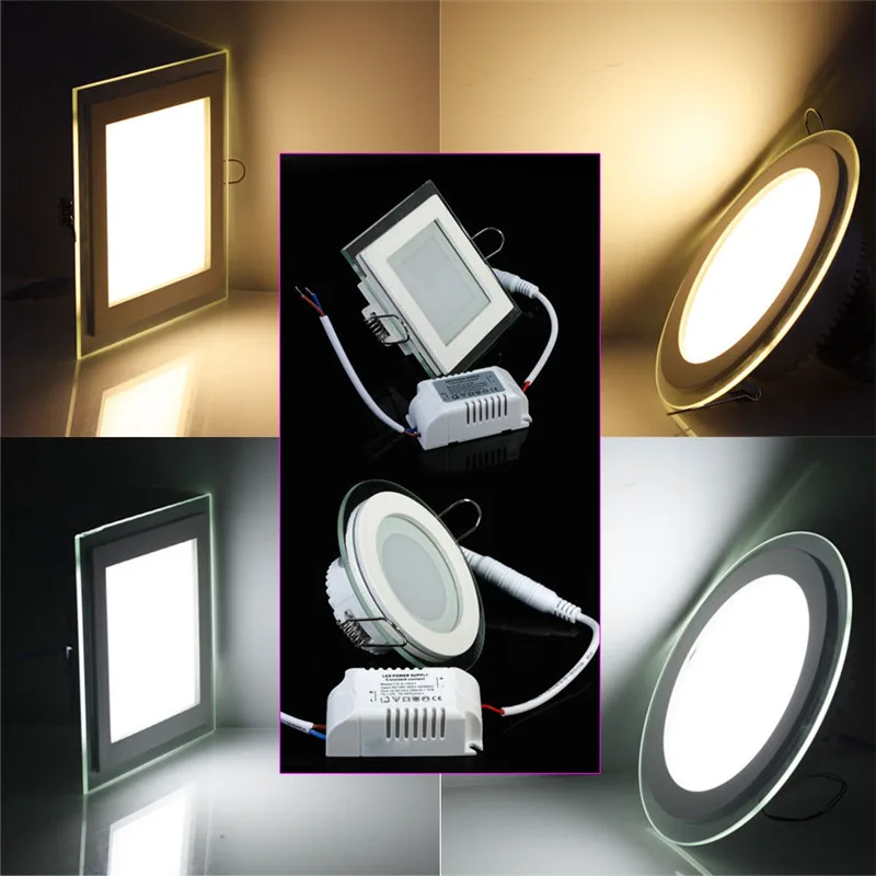 Kostenloser Versand 18W Runde/Quadratische Glas LED Downlight Einbau LED Panel Licht Spot Decke Unten Licht AC110V 220V Warm/Kalt Weiß