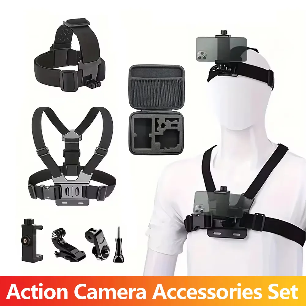 7-in-1 Action Kamera Zubehör Set Kopfband Brustgurt Halterung Telefon Halter Für GoPro insta360 SJCAM Osmo Akaso Smartphones Image