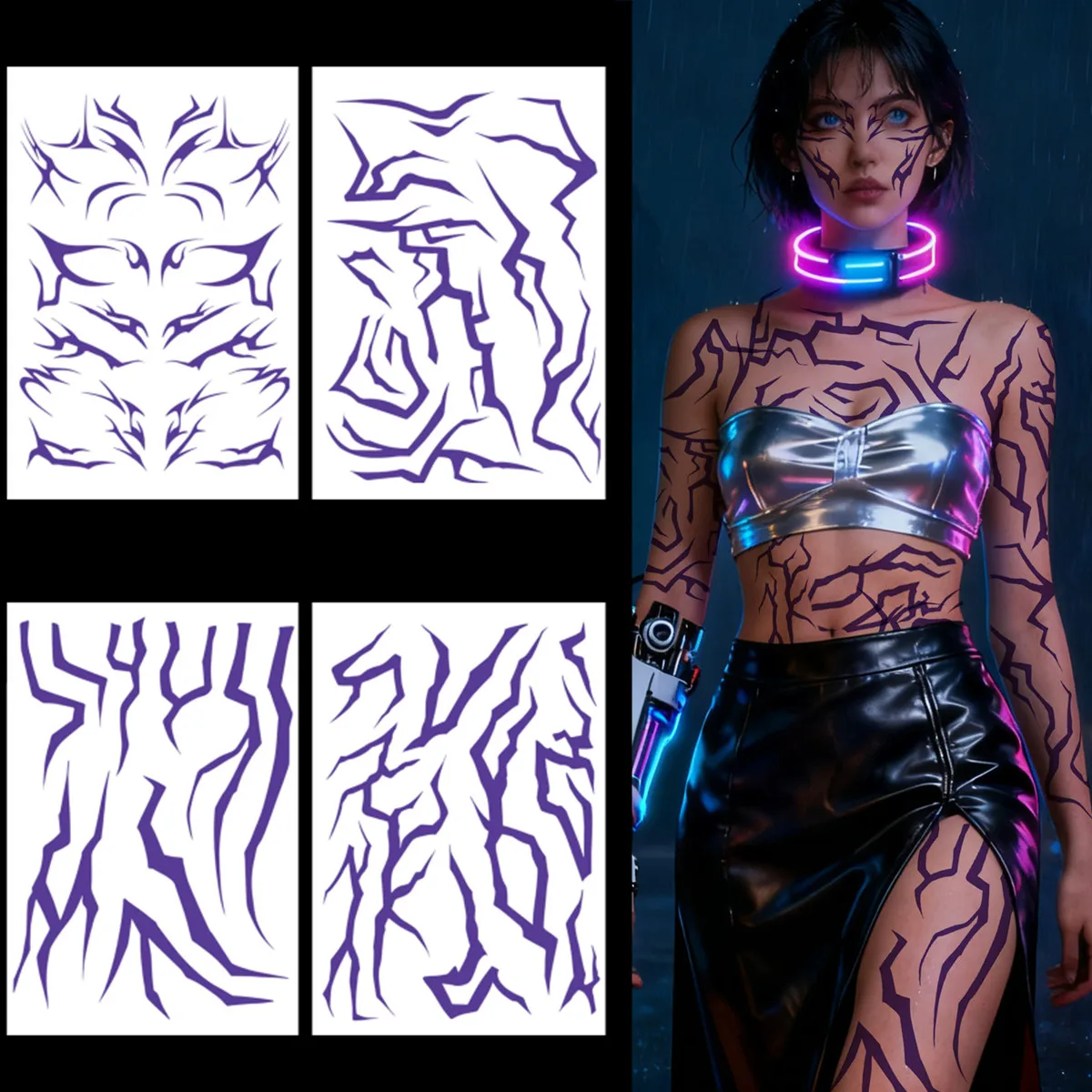 4-Blatt Kpop Arm Body Purple Lightning Tattoo Aufkleber Wasserdicht Dauerhaft Temporäres Tattoo Image