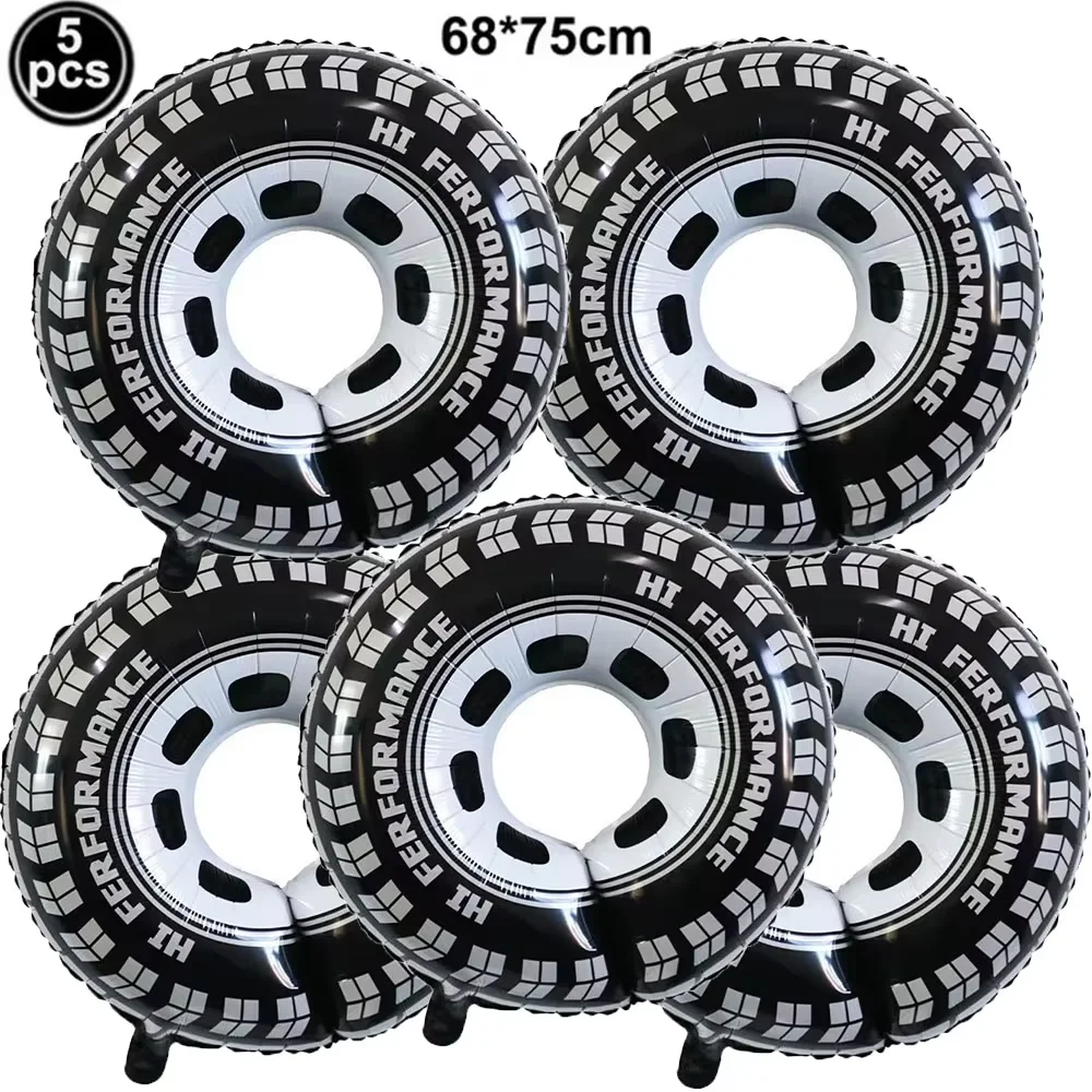 5PCS Rennen Motorrad Reifen Räder Auto Verkehrs Thema Folienballons Jungen Geburtstage Racing Geländewagen Dekoration Luftballons Image