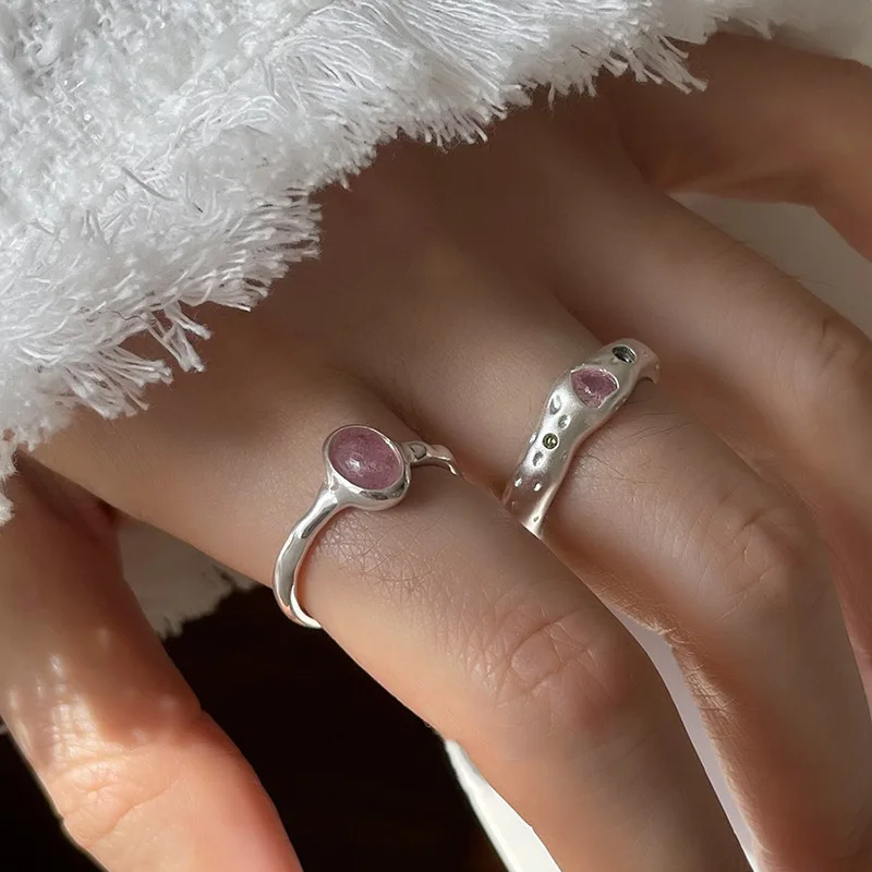 925 Sterling Silber Einfache Retro Rosa Stein Ringe Für Frauen Geometrische Mode Einfache Offene Handgemachte Allergie Party Schmuck Geschenk