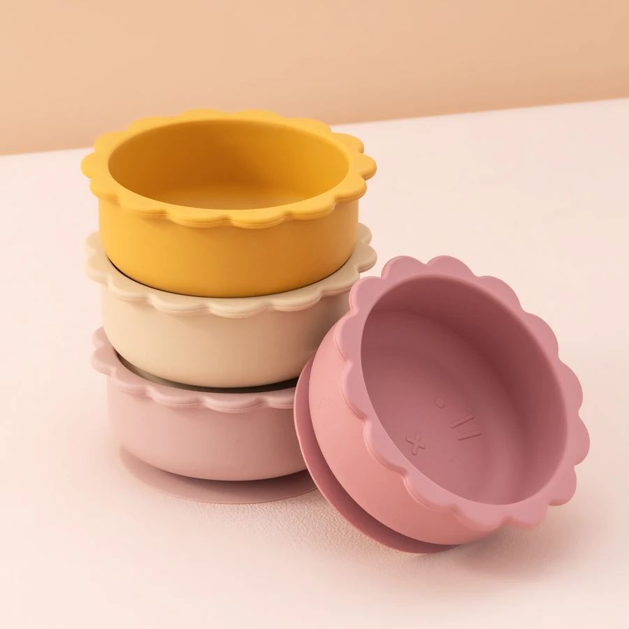 1PC Baby Silikon Schüssel Nette Cartoon Löwe Form Baby Geschirr Einfarbig Baby Lebensmittel Lagerung BPA FREI Saug Baby Mahlzeit tablett Image
