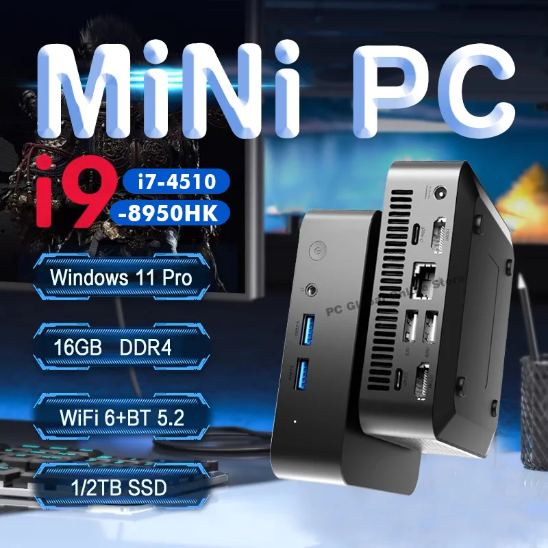 NEUER Core i9-8950HK/i7-4510 Tragbarer Mini-PC Computer Windows 11 16GB DDR4 1/2TB SSD Gaming-Computer WiFi 6 Büro-Mini-Desktop