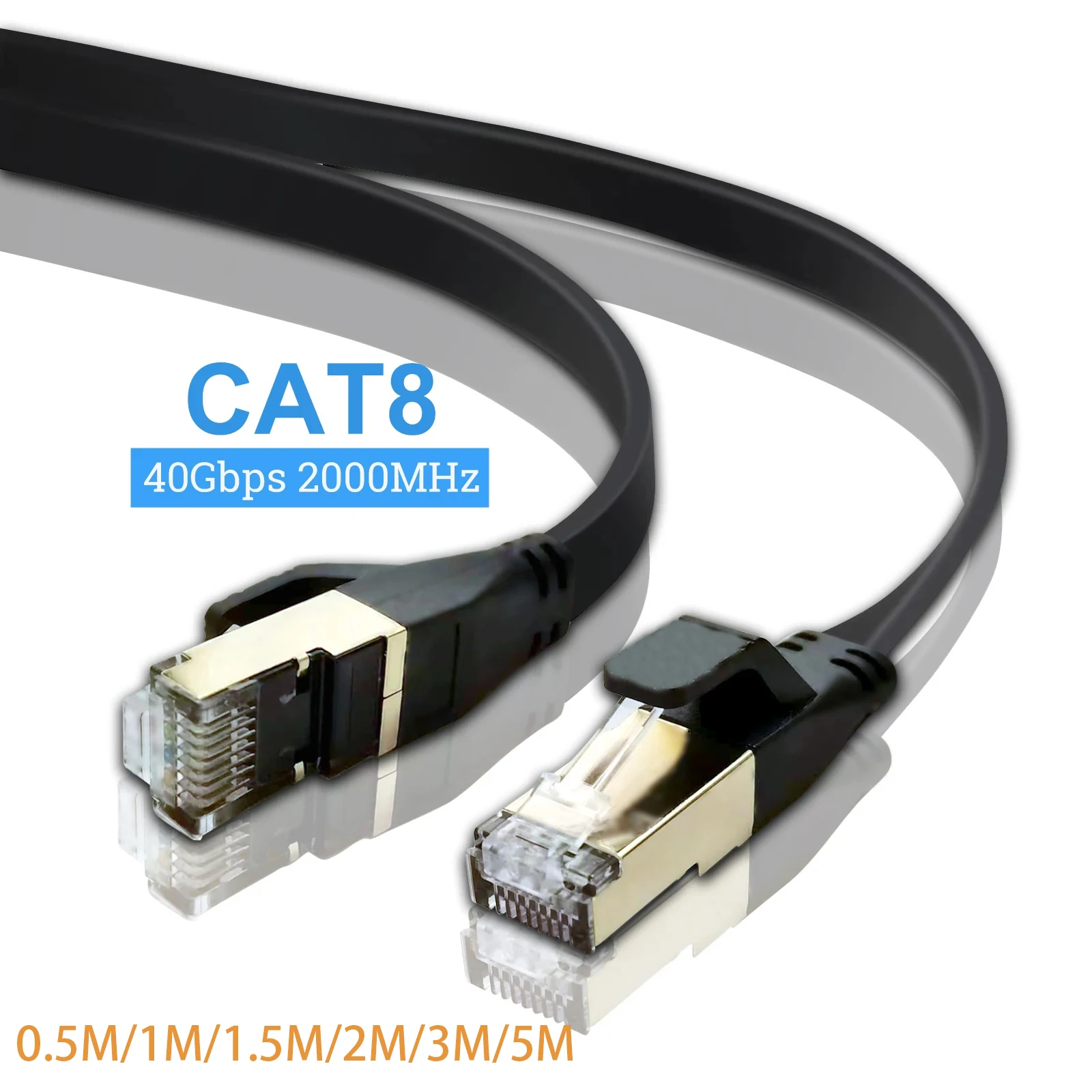 Cat8-Ethernet-Kabel, flaches Lan-Kabel, Hochgeschwindigkeits-RJ45, 40 Gbit/s, 2000 MHz, für Heimnetzwerk, Router, Modem, Computer, PC, PS4, TV, Laptops Image
