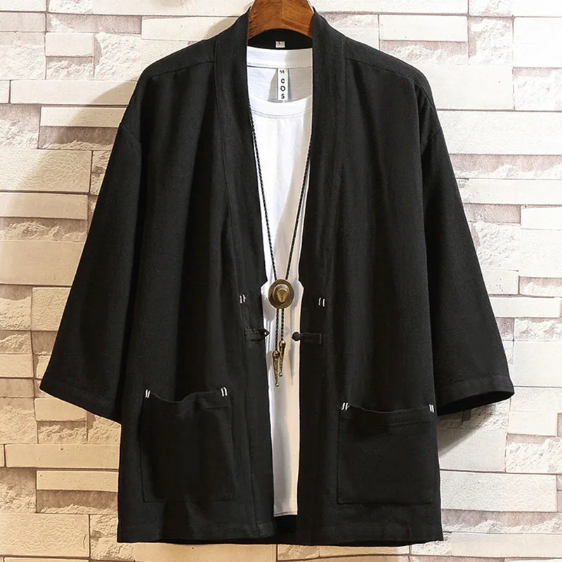 Plus Size 5xl Kimono Männer Strickjacke japanische Samurai Kimono Shirt chinesische Art Baumwolle Leinen Yukata Haori lose Mantel Streetwear Image