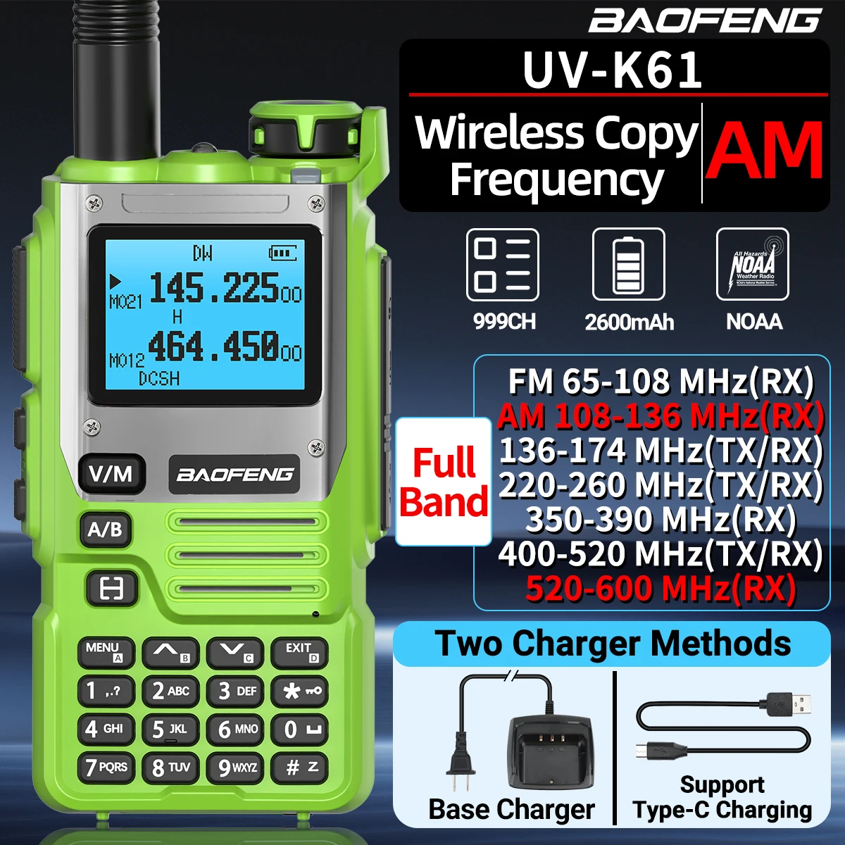 Baofeng UV-K61 Walkie Talkie Multi Band Wireless Kopierfrequenz 999CH Typ-C UHF VHF DTMF NOAA FM UV-5R Verbessertes UV-K6 Amateurfunk Image